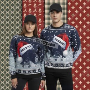 Personalized Dallas Cowboys Claus Hat Blue Christmas Ugly Sweater