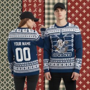 Personalized Dallas Cowboys Mickey Blue Couples Ugly Sweater