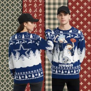 Rick And Morty Dallas Cowboys Blue Big And Tall Xmas Ugly Sweater
