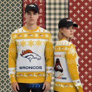 Rocky Mountain Denver Broncos Yellow White Party Xmas Ugly Sweater