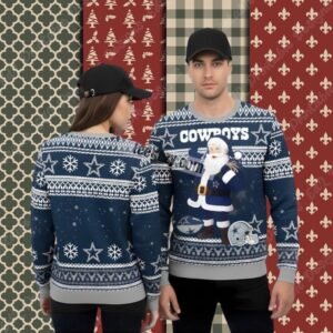 Santa Claus Coming Dallas Cowboys Blue Family Christmas Ugly Sweater