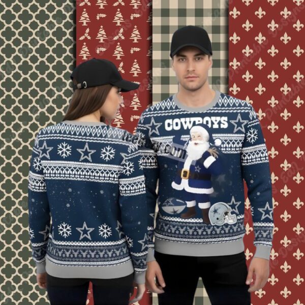Santa Claus Coming Dallas Cowboys Blue Family Christmas Ugly Sweater