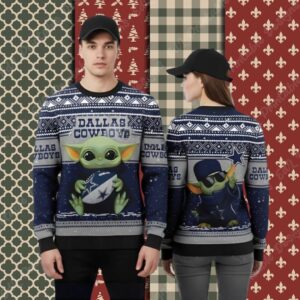 Star Wars Dallas Cowboys Baby Yoda Blue Funny Xmas Ugly Sweater