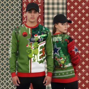The Grinch And Dog Max Dallas Cowboys Red Christmas Ugly Sweater