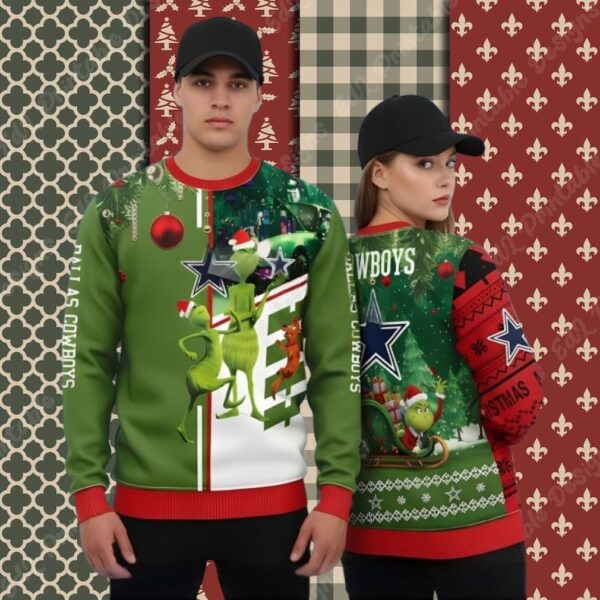 The Grinch And Dog Max Dallas Cowboys Red Christmas Ugly Sweater